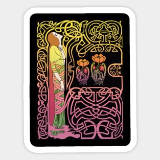 Celtic Girl (pink on black) Sticker